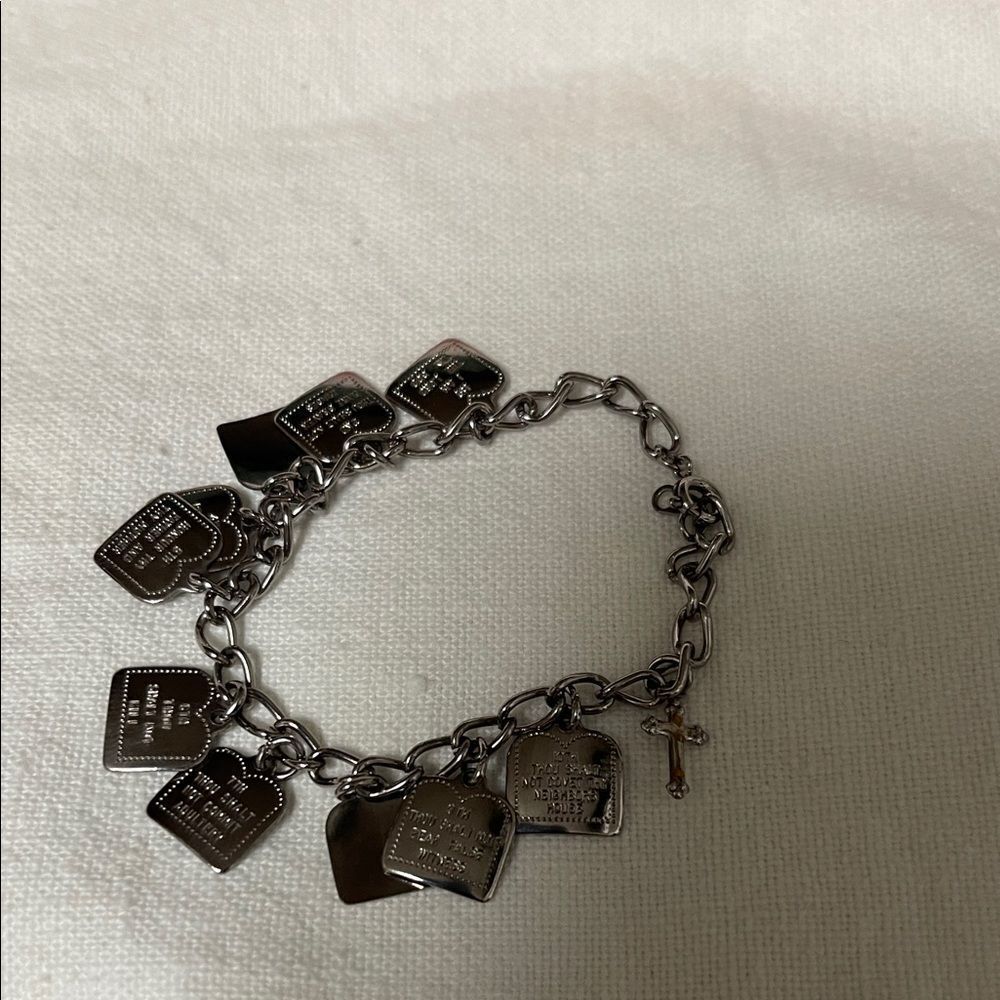 Vintage Ten Commandments SilverTone Charm Bracelet